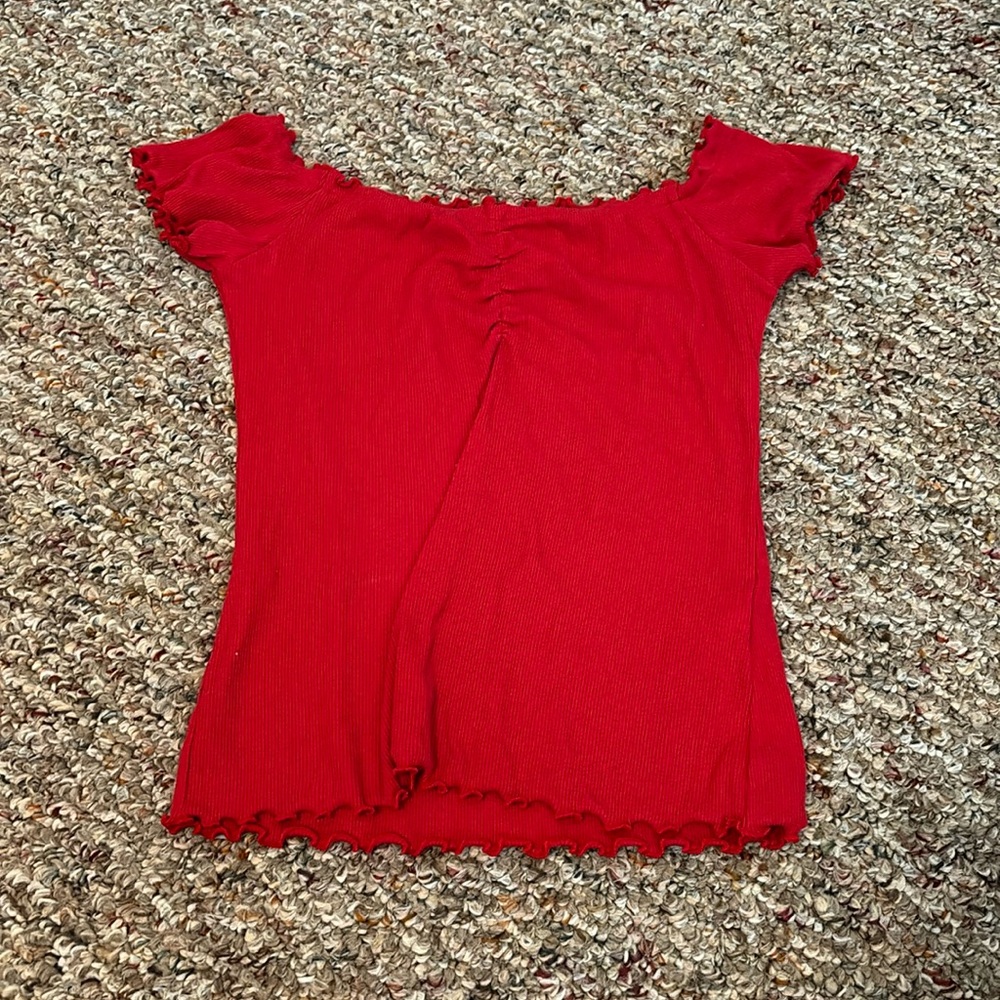 Red off the shoulder Hollister top.